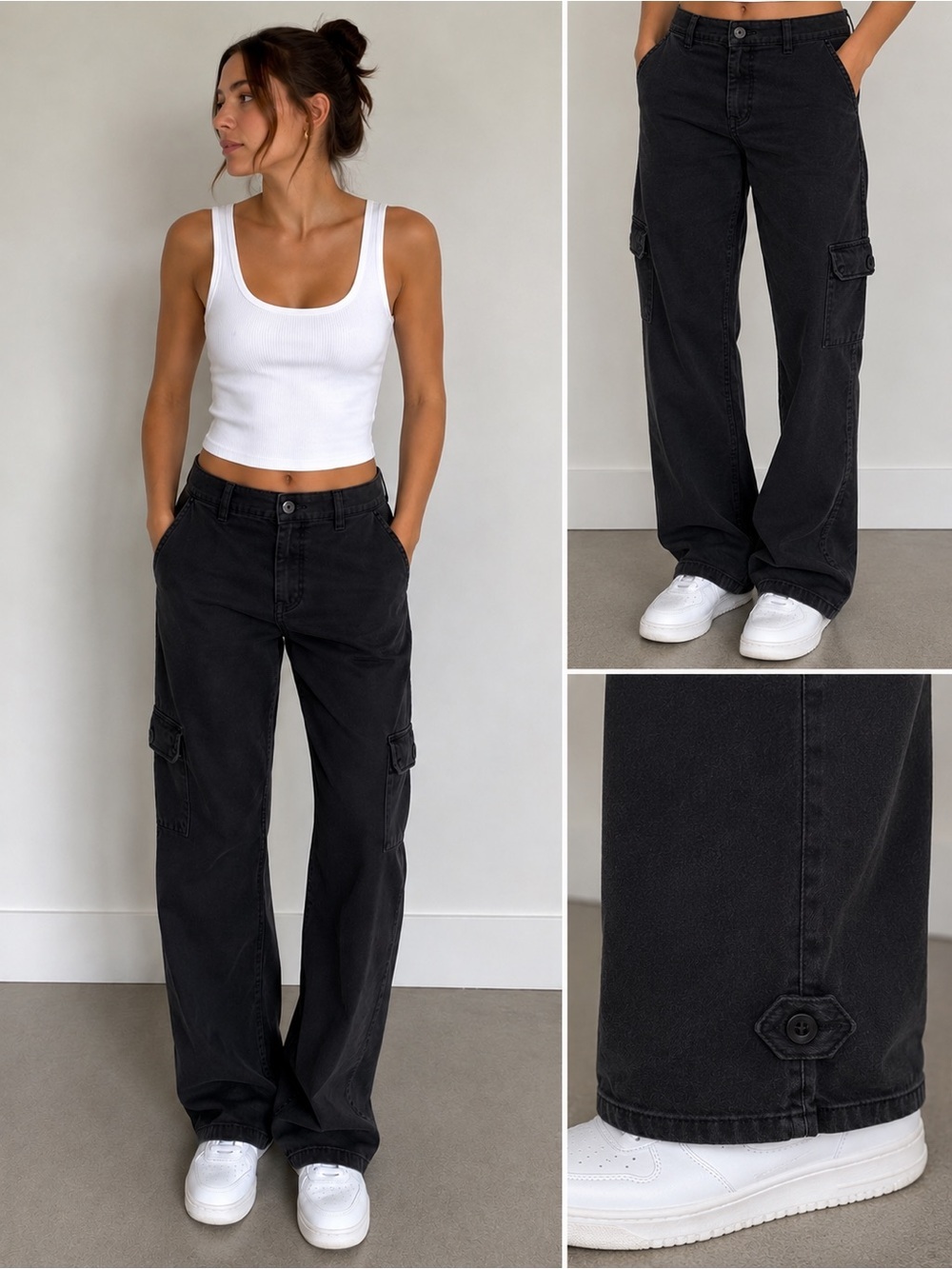 Aritzia Wilfred Black Wide-Leg Cargo Jeans